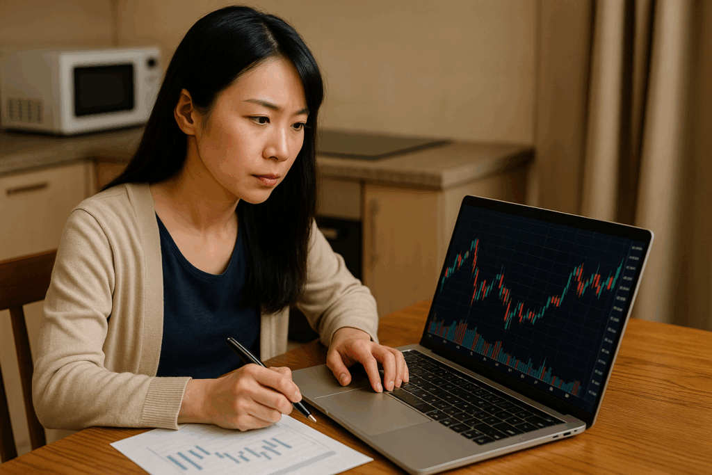 uma mulher trabalhando no computador com finanças